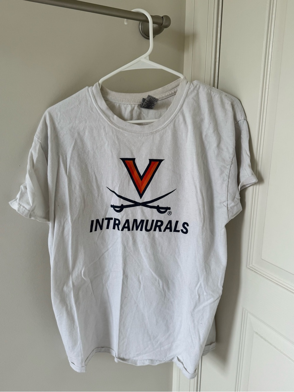 Gildan White Tee with Orange and Navy V Graphic